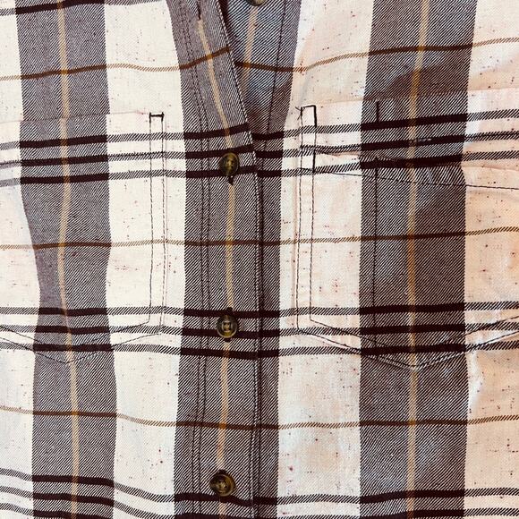 Carhartt Relaxed Fit Flannel Sz XS Pink Brown Plaid 3/4 Sleeves No Collar - Picture 3 of 7
